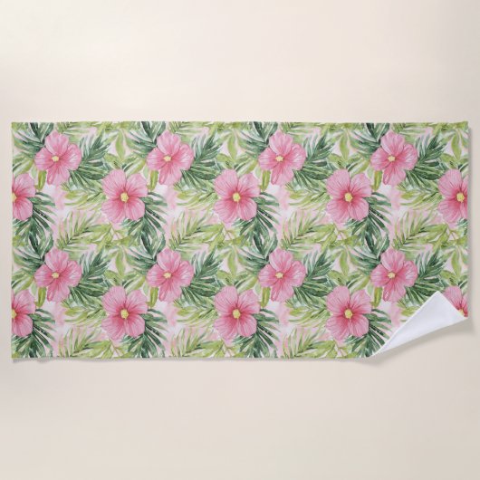 Tropische roze bloemen strandlaken (Voorkant)