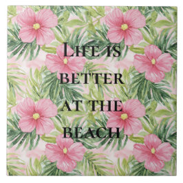 Tropische roze bloemen tegeltje