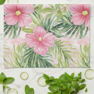 Tropische roze bloemen theedoek