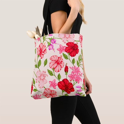 Tropische roze bloemen tote bag