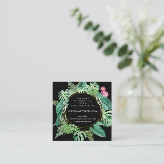 Tropische Roze Bloemen Trouwwebsite Informatiekaartje (Staand voorkant)