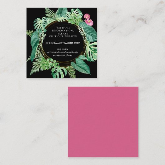 Tropische Roze Bloemen Trouwwebsite Informatiekaartje (Voorkant / Achterkant)