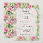 Tropische roze bloemen verjaardag kaart (Voorkant / Achterkant)