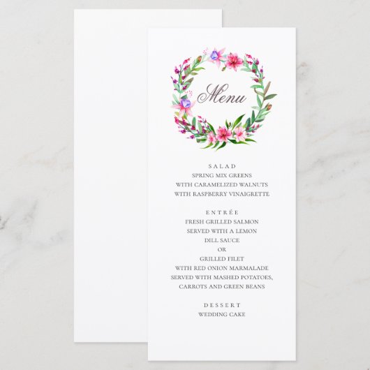 Tropische roze bloemen. Waterverf bloemenbruiloft Menu (Voorkant / Achterkant)