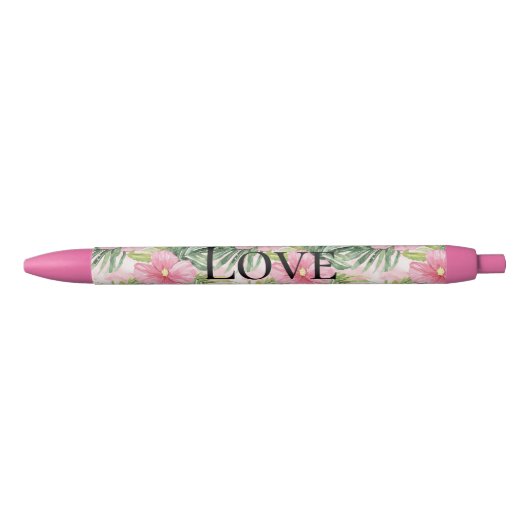 Tropische roze bloemen zwarte inkt pen (Voorkant)