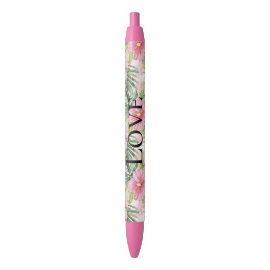 Tropische roze bloemen zwarte inkt pen (Voorkant Verticaal)