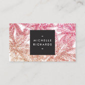 Tropische roze/bronzen glitter palmen visitekaartje (Voorkant)