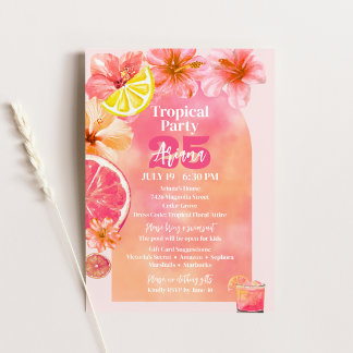 Tropische Roze Citrus Zonsondergang Boog Verjaarda Kaart