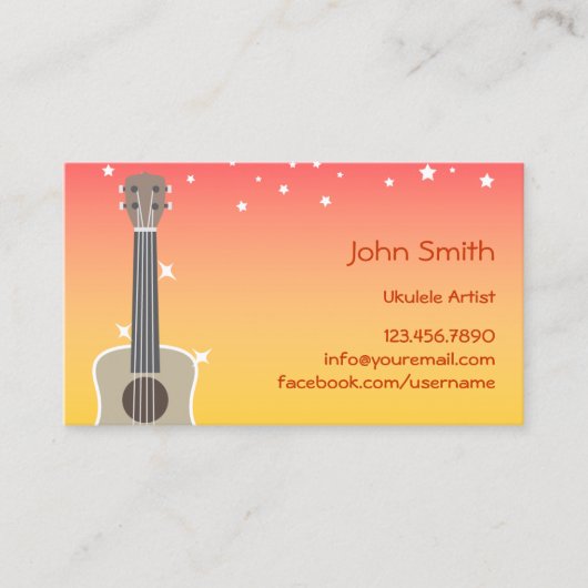 Tropische roze en gele hemel Ukulele artiest Visitekaartje (Voorkant)