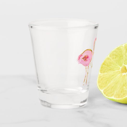 Tropische Roze en Gouden Flamingo Gepersonaliseerd Shot Glas (Links)