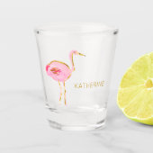 Tropische Roze en Gouden Flamingo Gepersonaliseerd Shot Glas (Voorkant)