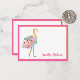 Tropische roze en gouden flamingo's met bloemen notitiekaartje