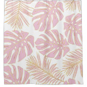 Tropische roze en gouden monsters en palmbladeren douchegordijn (Voorkant)