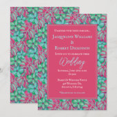 Tropische roze en groene bloemen bruiloft kaart (Voorkant / Achterkant)