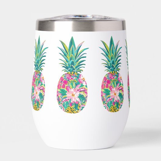 Tropische roze en groene bloemenananas (Voorkant)