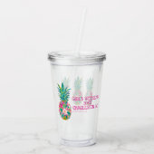 Tropische roze en groene bloemenananas acryl drinkbeker (Achterkant)