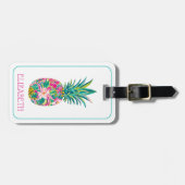 Tropische roze en groene bloemenananas bagagelabel (Voorkant horizontaal)