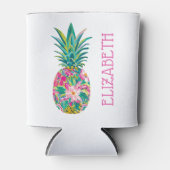 Tropische roze en groene bloemenananas blikjeskoeler (Voorkant)