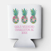 Tropische roze en groene bloemenananas blikjeskoeler (Achterkant)