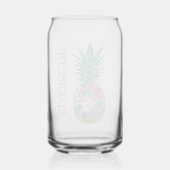 Tropische roze en groene bloemenananas blikvorm glas (Achterkant)