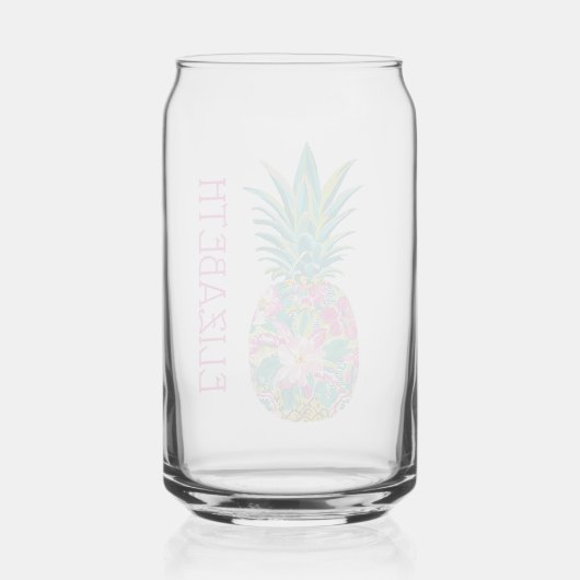 Tropische roze en groene bloemenananas blikvorm glas (Achterkant)