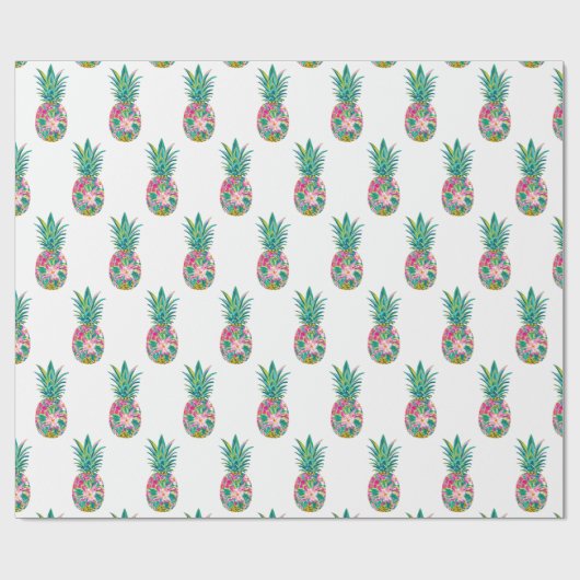 Tropische roze en groene bloemenananas cadeaupapier (Vlak)