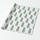 Tropische roze en groene bloemenananas cadeaupapier (Uitgerold)