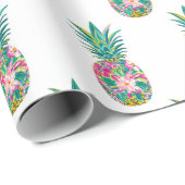 Tropische roze en groene bloemenananas cadeaupapier (Rol Hoek)