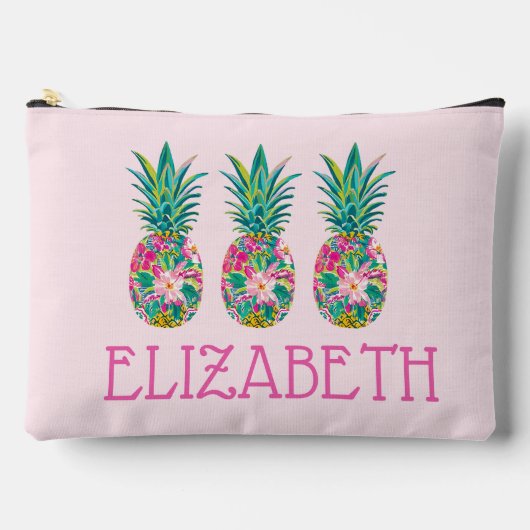 Tropische roze en groene bloemenananas etui (Voorkant)