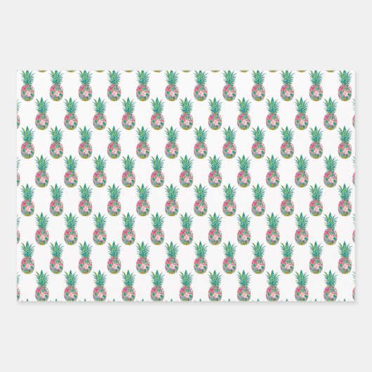 Tropische roze en groene bloemenananas inpakpapier vel (Voorkant 3)