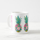 Tropische roze en groene bloemenananas koffiemok (Voorkant links)
