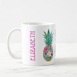 Tropische roze en groene bloemenananas koffiemok