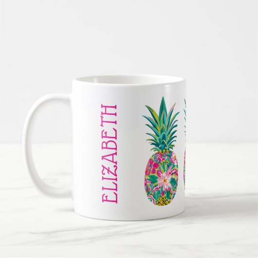 Tropische roze en groene bloemenananas koffiemok (Links)