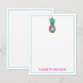 Tropische roze en groene bloemenananas notitiekaartje (Voorkant / Achterkant)
