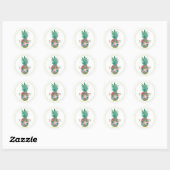 Tropische roze en groene bloemenananas ronde sticker (Vel)