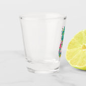 Tropische roze en groene bloemenananas shot glas (Links)