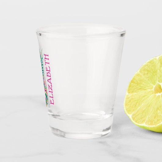Tropische roze en groene bloemenananas shot glas (Rechts)