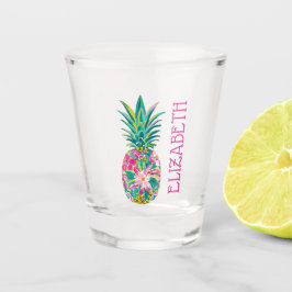 Tropische roze en groene bloemenananas shot glas