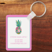 Tropische roze en groene bloemenananas sleutelhanger (Achterkant)