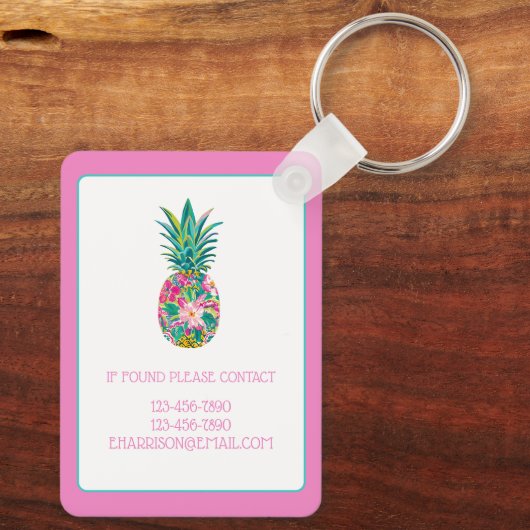 Tropische roze en groene bloemenananas sleutelhanger (Achterkant)