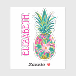 Tropische roze en groene bloemenananas sticker