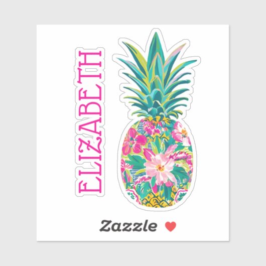 Tropische roze en groene bloemenananas sticker (Vel)