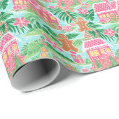 Tropische Roze en Groene Kerstmis Gingerbread Town Cadeaupapier (Rol Hoek)