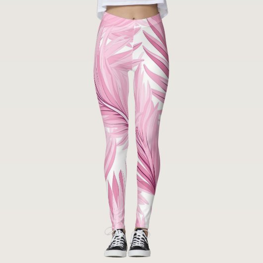 Tropische roze en witte witte Leggings (Voorkant)