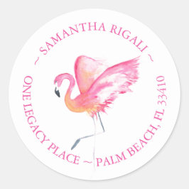 Tropische roze flamingo Adresetiketten Ronde Sticker