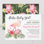 Tropische roze flamingo alfa baby meisje douche kaart (Voorkant / Achterkant)