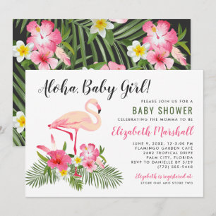 Tropische roze flamingo alfa baby meisje douche kaart