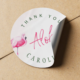 Tropische roze flamingo Aloha verjaardag bedankt Ronde Sticker