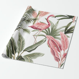 Tropische roze flamingo, bananenbomen en cadeaupapier