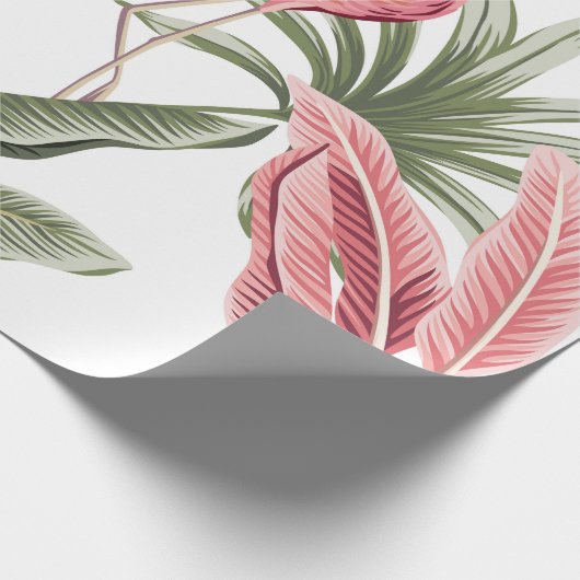 Tropische  roze flamingo, bananenbomen en cadeaupapier (Hoek)